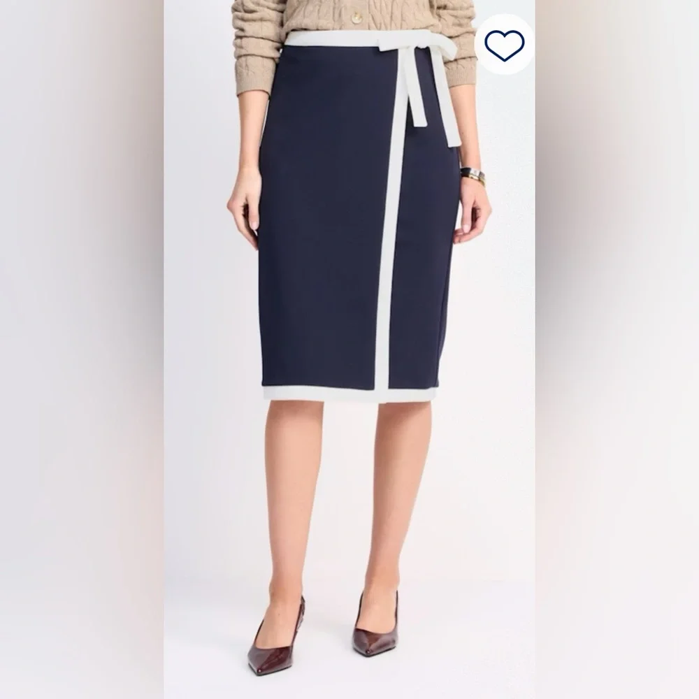 Skies Are Blue Navy Blue Pencil/Midi Skirt with White Trim - Picture 1 of 8